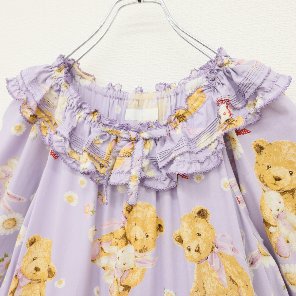 【極美品】ピンクハウス★ひな菊ロンドpt♪ミディ丈ワンピース ラベンダー系 裾段々フリル♪2023年 薄手 z23296