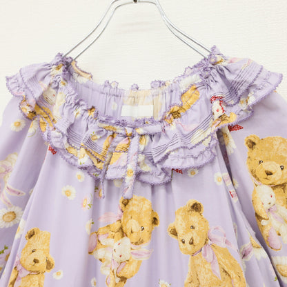 【極美品】ピンクハウス★ひな菊ロンドpt♪ミディ丈ワンピース ラベンダー系 裾段々フリル♪2023年 薄手 z23296