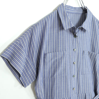 【極美品・紙タグ有】レリアン★涼しげストライプ♪上品なコットンワンピース サイズ7号 紺系 ペチ付 残布有 z22715