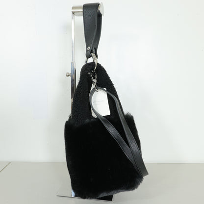 【美品】インゲボルグ★フェイクファー×ボア切替 2WAYショルダーバッグ ハンドバッグ 黒系 ba261