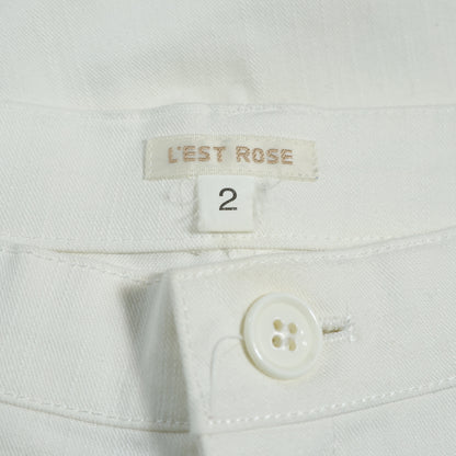 レストローズ L'EST ROSE ★ 裾フリル ストレッチ デニム クロップドパンツ  サイズ2 白系 z22942