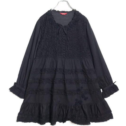 【美品】ピンクハウス★たっぷり贅沢フリルが印象的♪チュニックワンピ ふんわりフォルム♪ 黒系＊ z17201