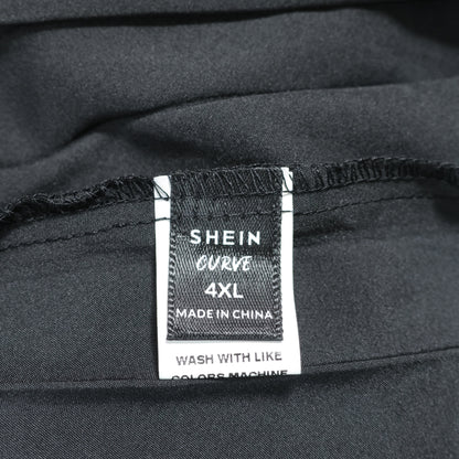 【美品】SHEIN CURVE★フレンチ袖ワンピース 大きいサイズ4XL 黒系 Vネック プリーツ 薄手 z22863