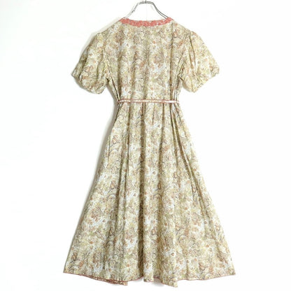 【極美品】ピンクハウス★清楚で可愛い！ バルーン袖♪風景スケッチ柄♪ 半袖ワンピース ミックス系 前開き ＊ z15960