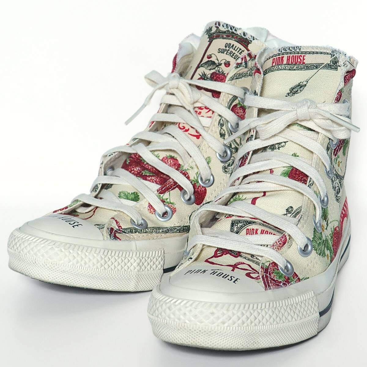 ピンクハウス×コンバース★CONVERSEコラボ サロンドフレーズ ハイカットスニーカー サイズ2(S) 生成り色系＊k3517