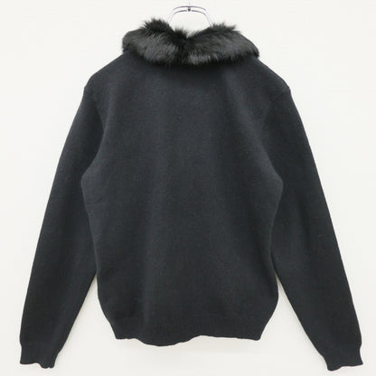 カネコイサオ★ファー付き♪アンゴラ混であったかい♪コサージュブーケ 長袖ニット カーディガン 黒系 z23332