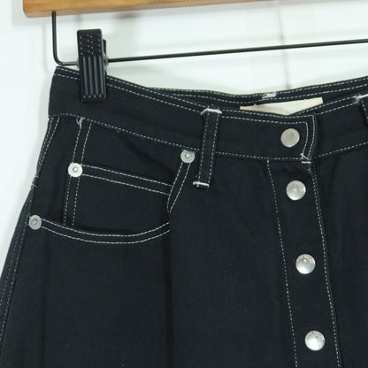 ピンクハウス★バンダナうさぎワッペン♪デニムスカート 黒系 前開き 無地 z19695