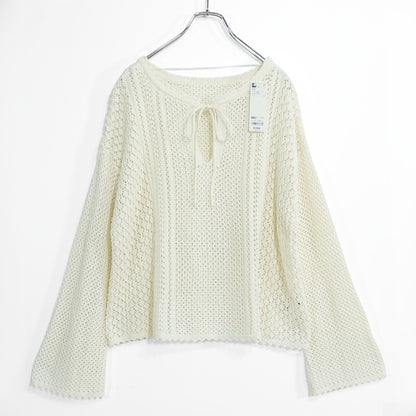 【極美品】ＧＵ★かぎ編みニットプルオーバー♪レーシーフレアスリーブ 大きいXXLサイズ 白系 z22877
