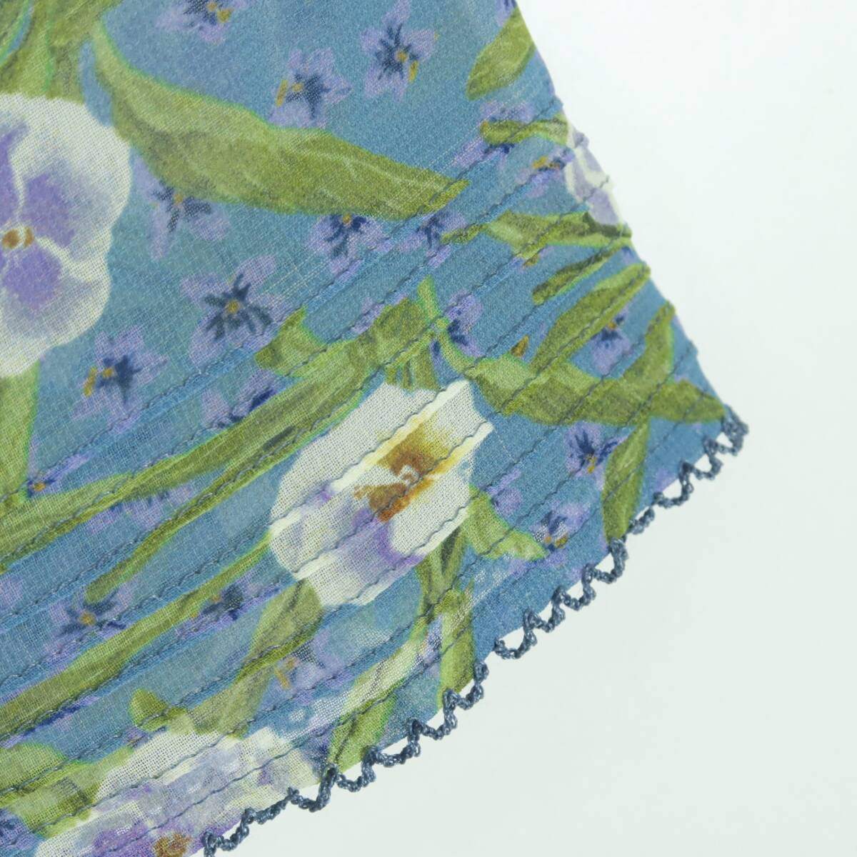 【極美品】インゲボルグ★二点セット！花柄シフォンワンピース&ショール サイズ9号 青系 ゆったり♪残布有 z18010