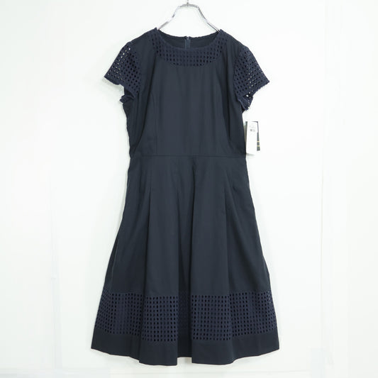 【極美品・紙タグ有】レリアン★カットワークレース使い♪大人上品なワンピース サイズ9号 紺系 残布有 z22711