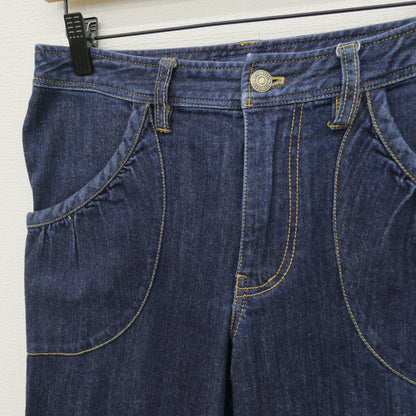 ピンクハウス★はしごレース＆裾レース♪デニムのクロップパンツ サイズM ネイビー系 無地 z23201
