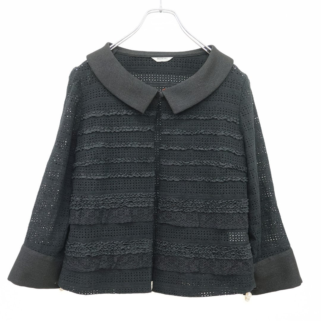 インゲボルグ★二点セット！カットワークレースのボレロ&ワンピース サイズ11 黒系 お花モチーフ&フリル♪z23366