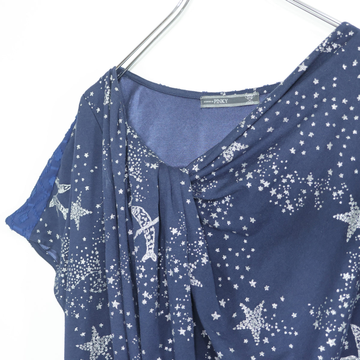 アズノウアズピンキー オオラカ★星がきらめく♪フレンチ袖ワンピース カットソー 大きいサイズ緑タグ(15号相当) 紺系  z22821