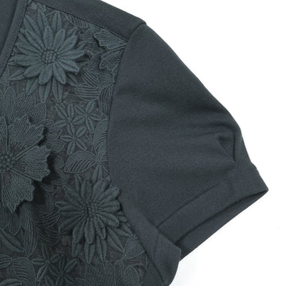 【美品！】インゲボルグ INGEBORG★透かし花柄カットソー モチーフいっぱい おしゃれ サイズ9 黒系 z22291