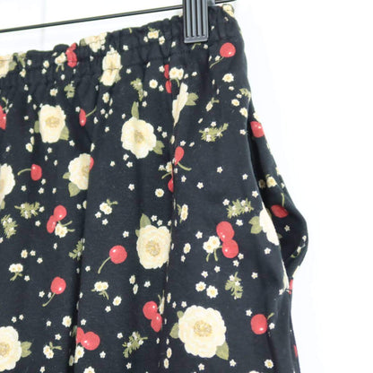 【美品】ピンクハウス★舞い散るチェリーとお花pt♪ 半袖カットソー&ギャザースカート 上下2点 黒系 ＊ z20203