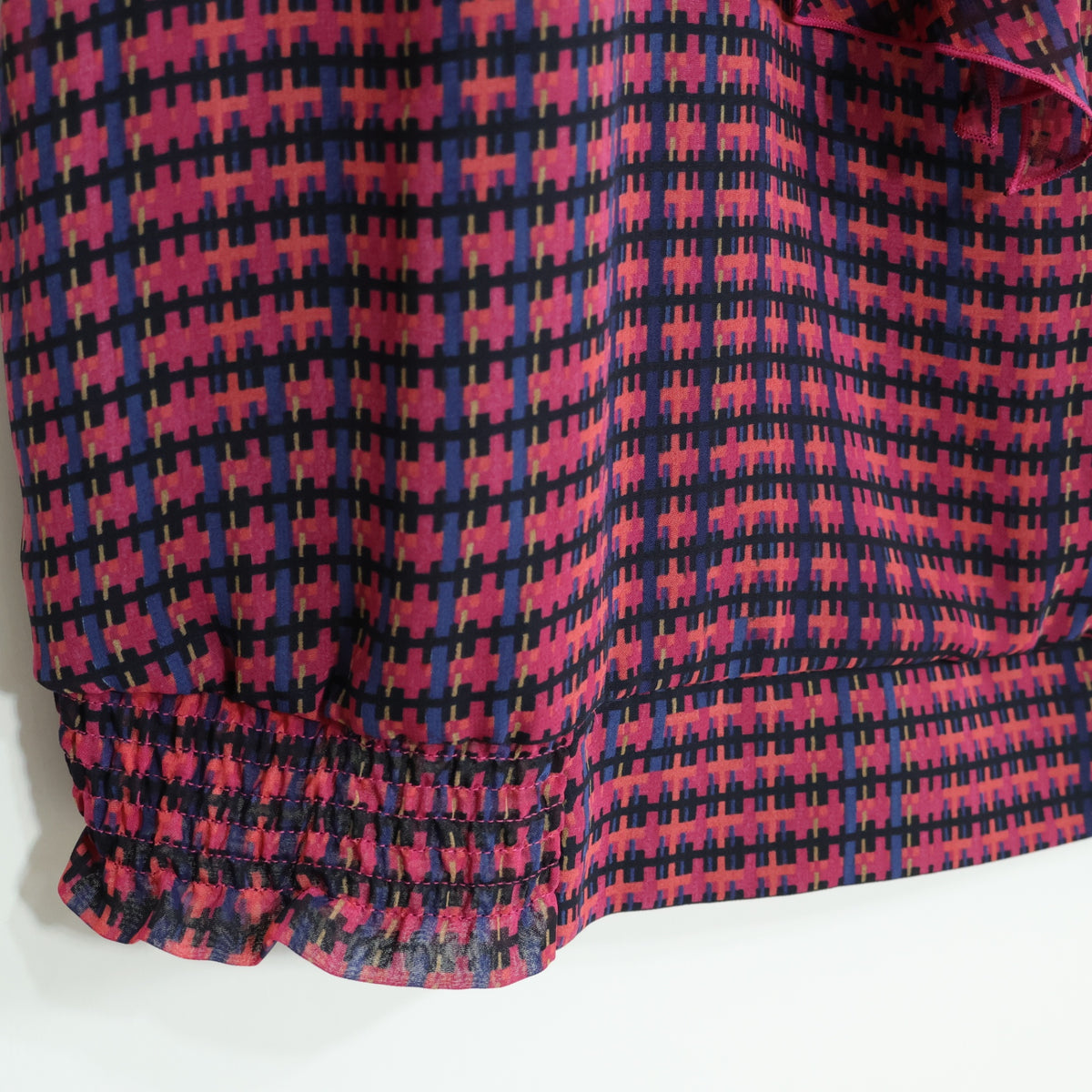 【美品！】MK ミッシェルクラン★幾何学模様が素敵♪半袖カットソー サイズ38(M) ミックス系 ボウタイ z22615
