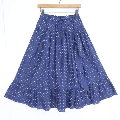 【美品】ピンクハウス★アシンメトリー フリルデザイン♪ドット刺繍 綿100% フレアスカート サイズ9号 ネイビー系 z20257