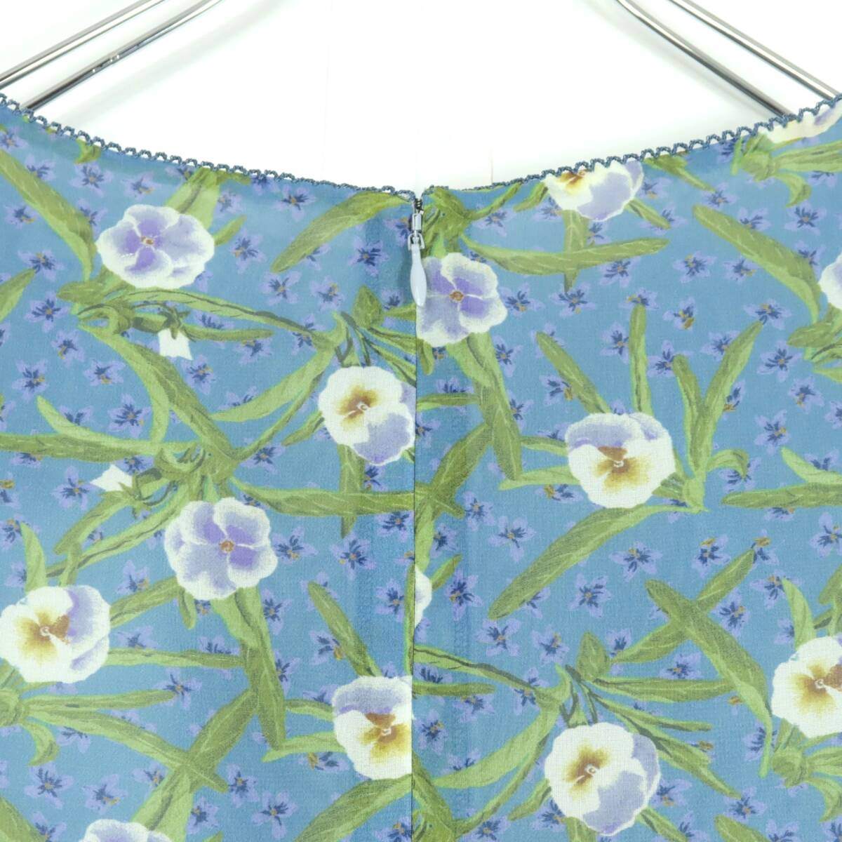 【極美品】インゲボルグ★二点セット！花柄シフォンワンピース&ショール サイズ9号 青系 ゆったり♪残布有 z18010