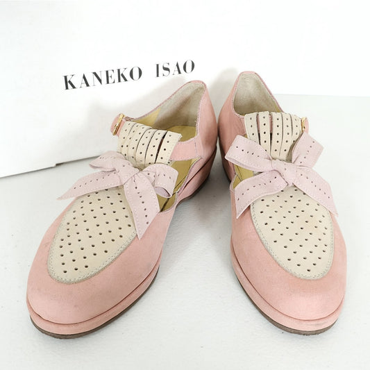 KANEKO ISAO カネコイサオ★リボンレザーシューズ ガーリー♪ローファー スエード バックル 大きいサイズL ピンク系 sh177