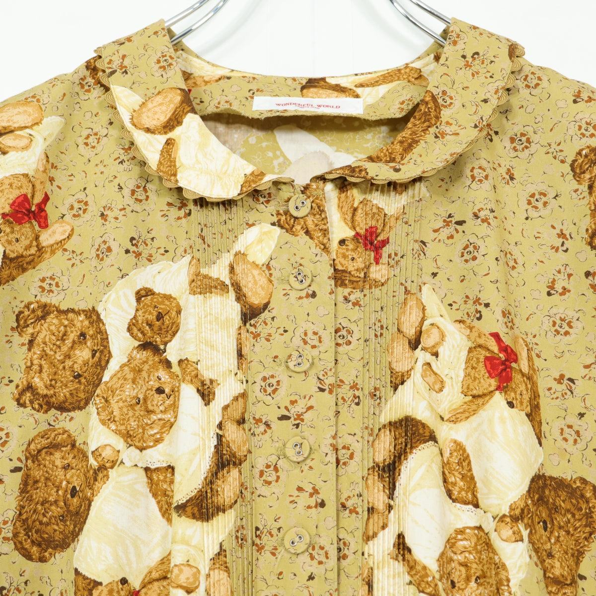 【美品】ワンダフルワールド カネコイサオ★たくし上げ&かぶせ段々♪親子くまptワンピース 茶系 z22564