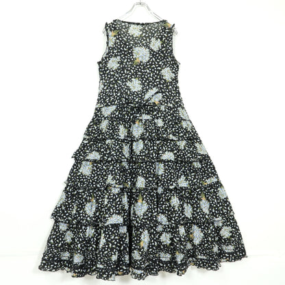 【美品】ピンクハウス★勿忘草pt&かぶせ段々♪ローンワンピース 黒系 前開き リボンも♪z22563