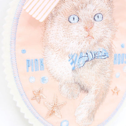 ピンクハウス★可愛い！さざ波とねこ刺繍ワッペン ピンク系 ＊ko159