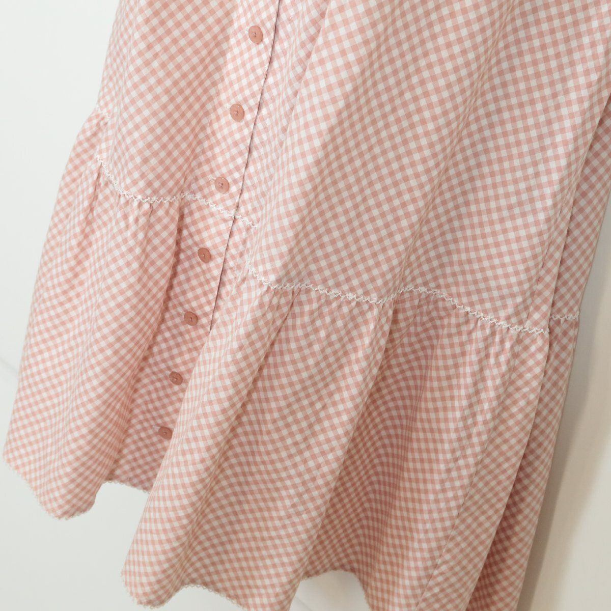【美品】ピンクハウス★大人可愛い♪半袖ワンピース ミニ丈 キュートな総ギンガムチェック！薄手 春夏 ピンク×白系 z8532s