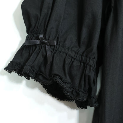 【美品】ピンクハウス★ふんわりフォルム♪華やかローンワンピース 黒系 裾段々&サテンリボン♪無地 z22172