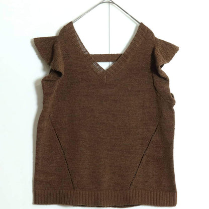 【美品】インゲボルグ★袖フリルが可愛い！ニットベスト  透かし編み♪無地 ブラウン系＊z15833