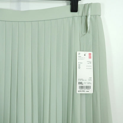 【新品タグ付】UNIQLO★シフォンプリーツロングスカート♪裏地付き 大きいサイズXXL ミントグリーン系 z22882