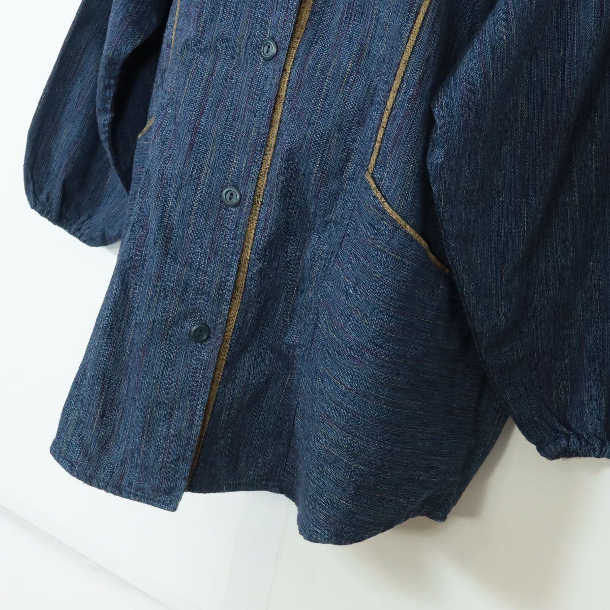 【美品】絣人かすりびと★羽織もの カーディガン 長袖 コットン100！和風 紺系 z7176