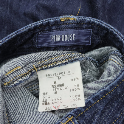 ピンクハウス★はしごレース＆裾レース♪デニムのクロップパンツ サイズM ネイビー系 無地 z23201