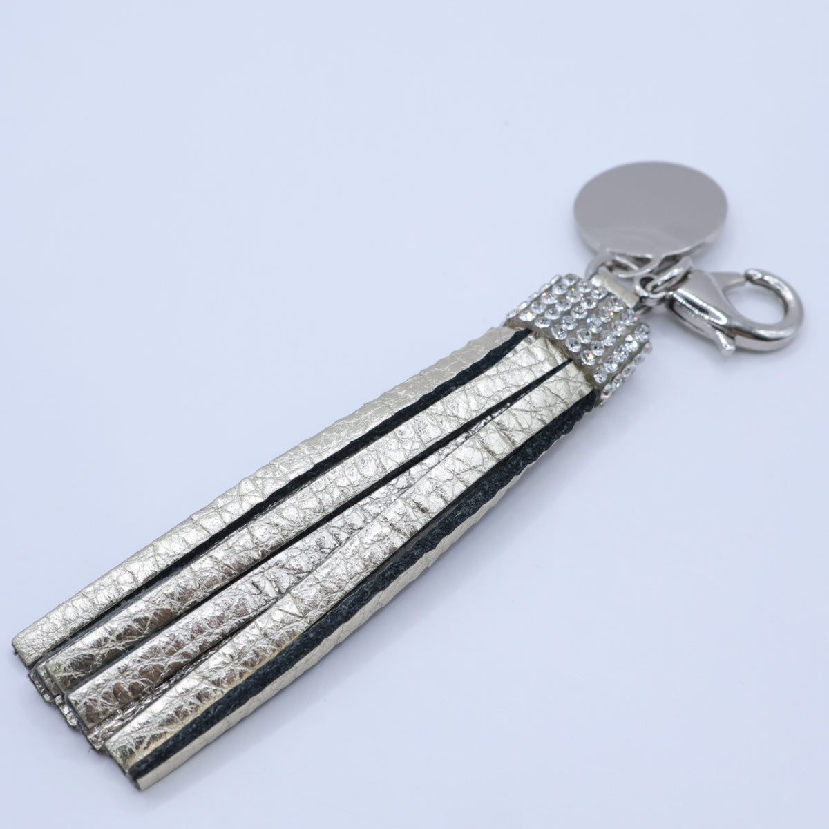 サロンドアルファード★クローバーメダルチャーム レザータッセル キーホルダー　シルバー系 *so419