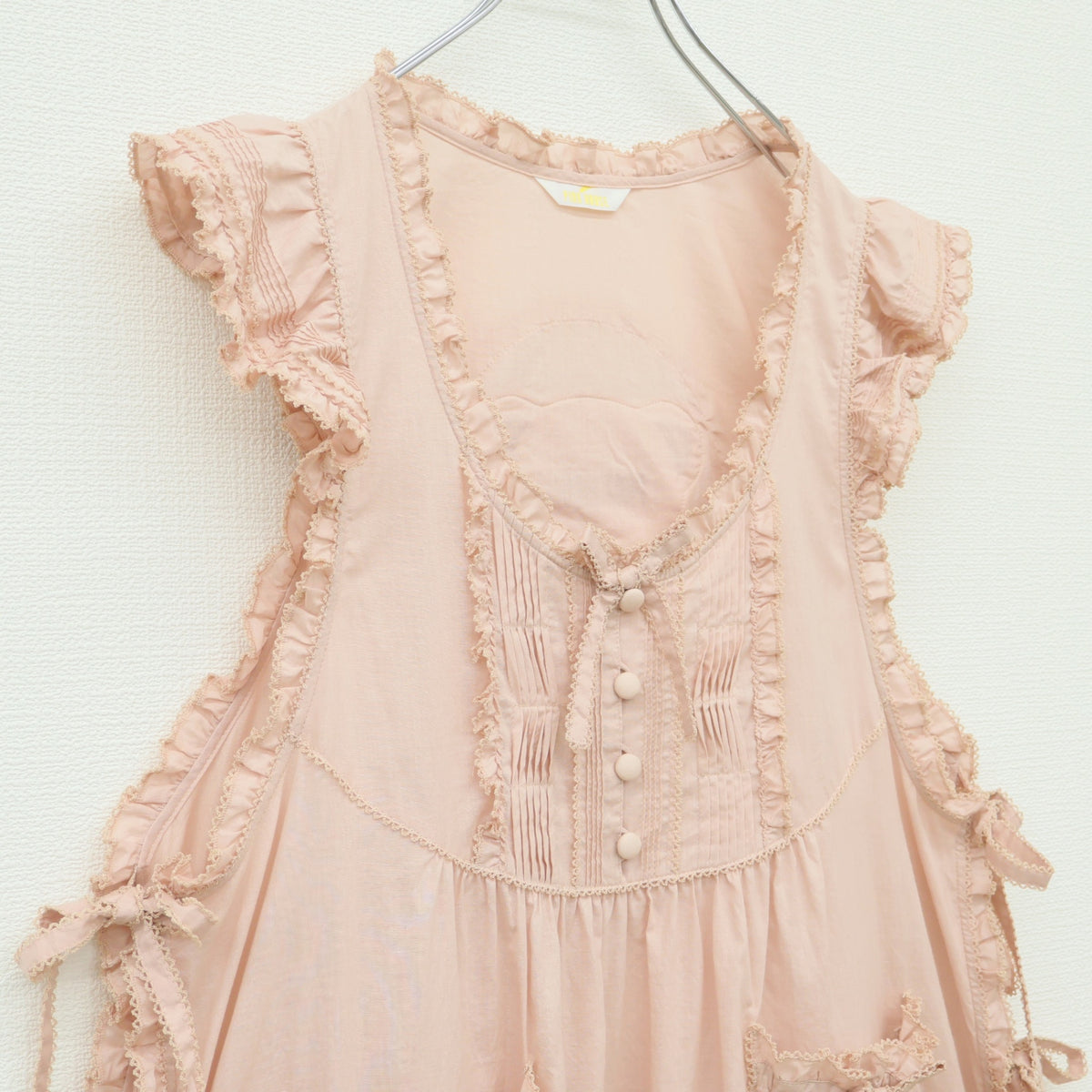 【極美品】ピンクハウス★フラワーピクニック♪くま付きエプロンドレス ローンタブリエ ピンク系 2023年 無地 z23284