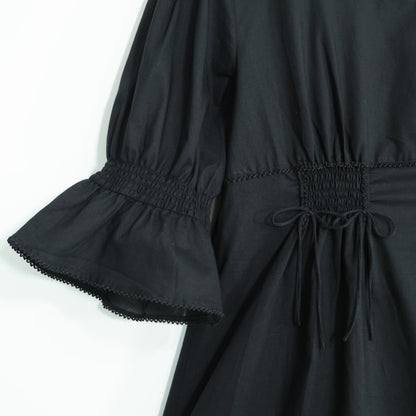 【美品】インゲボルグ★シャーリング♪ふんわりローンワンピース ミニ丈 サイズM 黒系 ピコレース♪無地 薄手 z22041