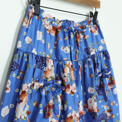 【極美品】ピンクハウス★リボンブーケpt♪ギャザースカート ブルー系 前開き 揺れるリボンいっぱい♪2025年 z22904