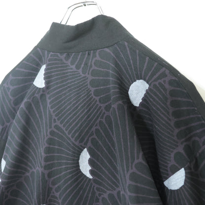 【美品】SOUSOU ソウソウ★高島縮 ジバン 風靡 片身替わり 菊扇 サイズM 濡羽色 黒系  薄手 z22734