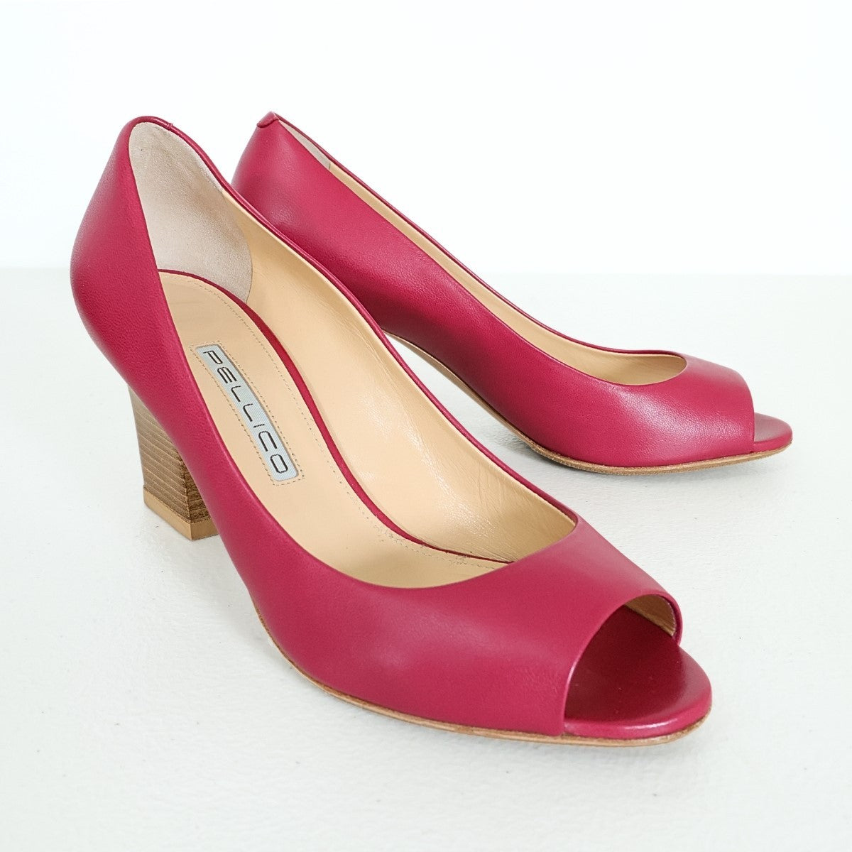 【美品】PELLICO ペリーコ★MAIA 革 上品 チャンキーヒール サイズ37  ピンク系　*sh175