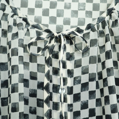 【美品・紙タグ有】アクアスキュータム★シフォン♪七分袖ブラウス&ロングスカート サイズ8 黒×白系 ブロックチェック♪薄手 z22074