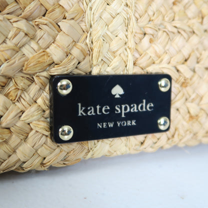 【美品】ケイトスペード Kate Spade ★大人可愛い！リボン付ラフィア ショルダー クラッチバッグ＊ba340