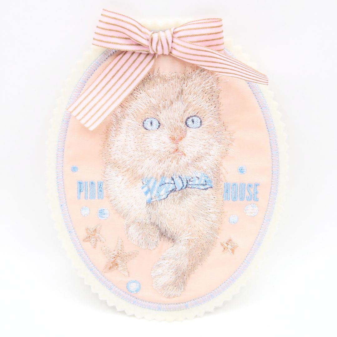 ピンクハウス★可愛い！さざ波とねこ刺繍ワッペン ピンク系 ＊ko159