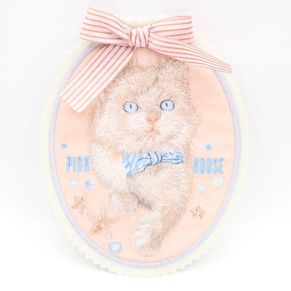 ピンクハウス★可愛い！さざ波とねこ刺繍ワッペン ピンク系 ＊ko159