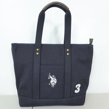 U.S. POLO ASSN.★ロゴ刺繍が印象的！大きめ トートバッグ  キャンバス　ネイビー系 ＊ ba189