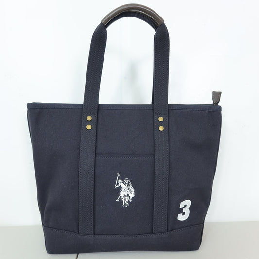 U.S. POLO ASSN.★ロゴ刺繍が印象的！大きめ トートバッグ  キャンバス　ネイビー系 ＊ ba189
