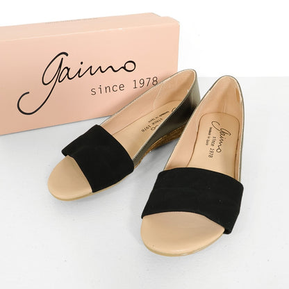 【美品】 gaimo★エスパドリーユ パンプス サンダル 黒 ゴールド ウェッジソール サイズ38 ゴールド系 sh243