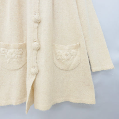 ピンクハウス★お花刺繍♪アンゴラ混ニットコート きなり系 Aライン 前開き 無地 z23502