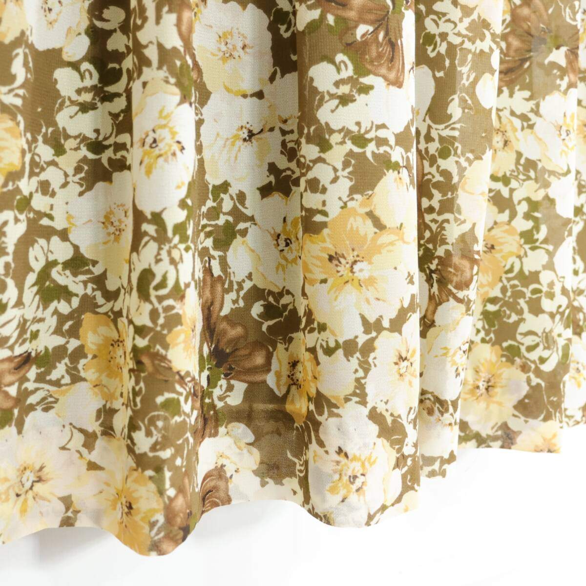 【美品】インゲボルグ★大人フェミニン♪シックな花柄シフォンワンピース サイズ9 緑×茶系 薄手 z21349