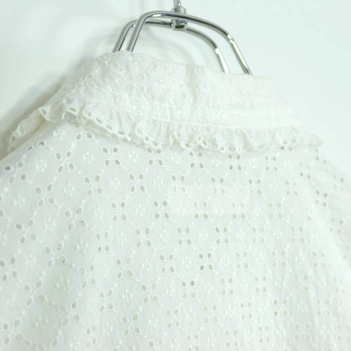 【紙タグ有】ピンクハウス★総カットワーク刺繡♪前開きブラウス 大きいサイズL 白系 残布有 z19872