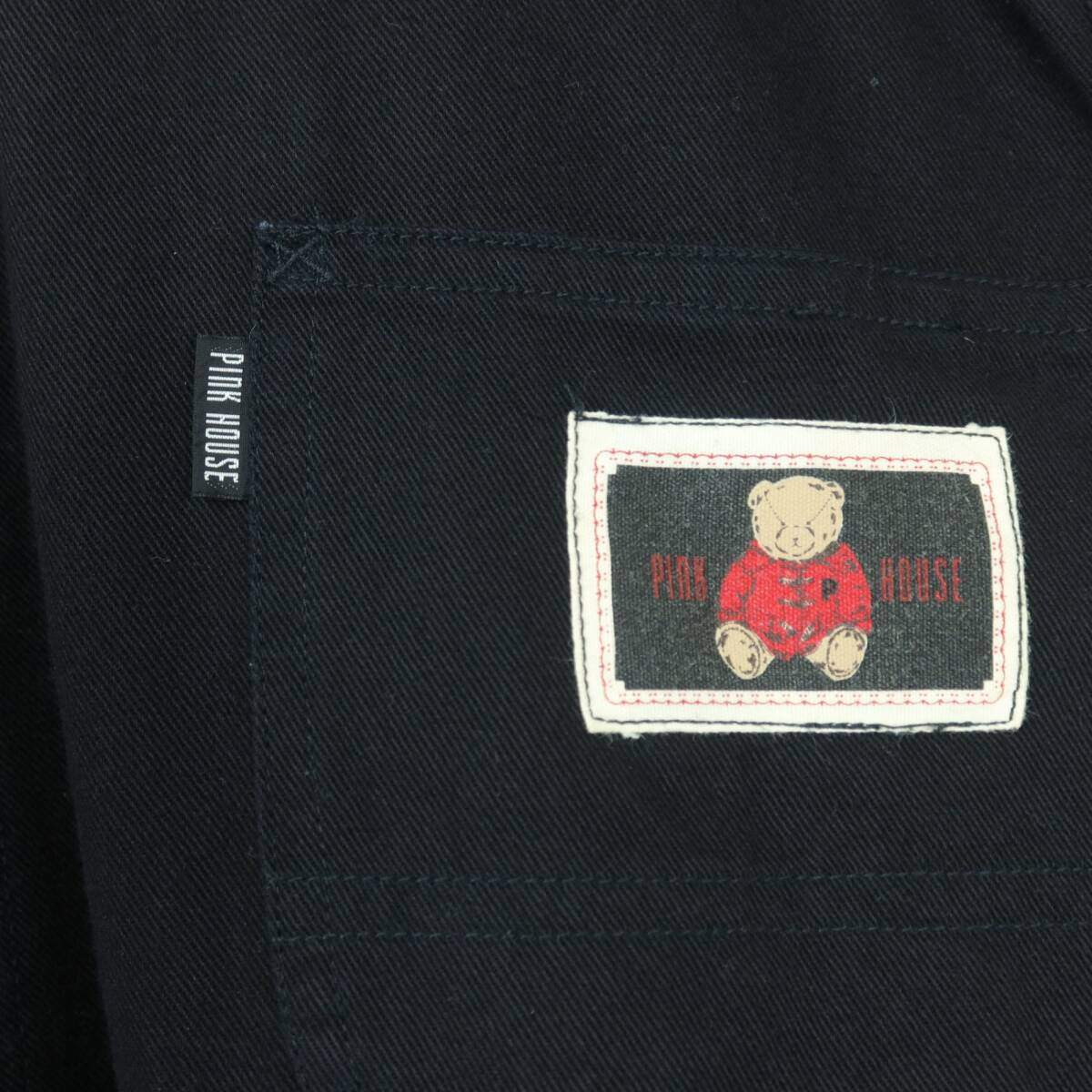 ピンクハウス★可愛い！テディワッペンがいっぱい♪刺繍デザイン カジュアル オーバーオール ブラックデニム 黒系 ＊z20112