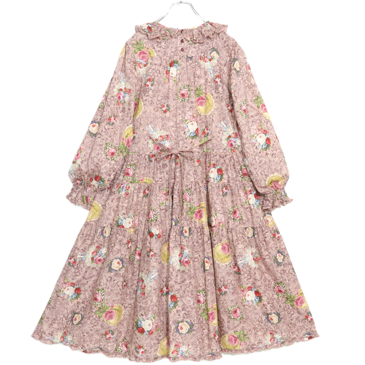 【極美品】ピンクハウス★レースフラワー柄♪ミディ丈ワンピース アイボリー系 ふんわりフォルム♪2025年 薄手 z22498